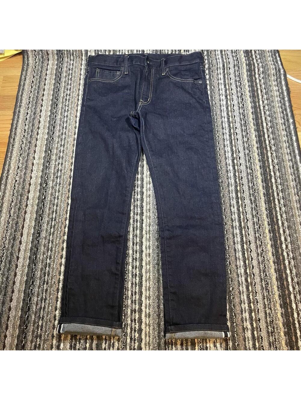 Uniqlo Jeans Mens 31x28 Dark Blue Skinny Tapered Low Rise Selvedge Denim Stretch